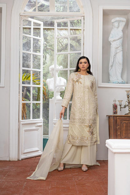 Vanilla | Organza | Embroidered | 3-Piece Suit