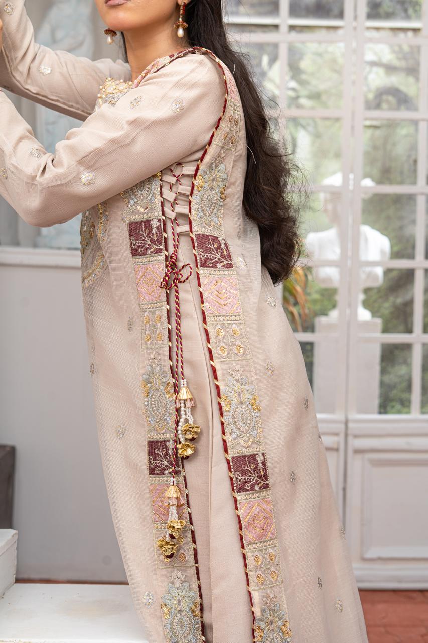 Taupe| khaddi embroidered | 4-peice suit