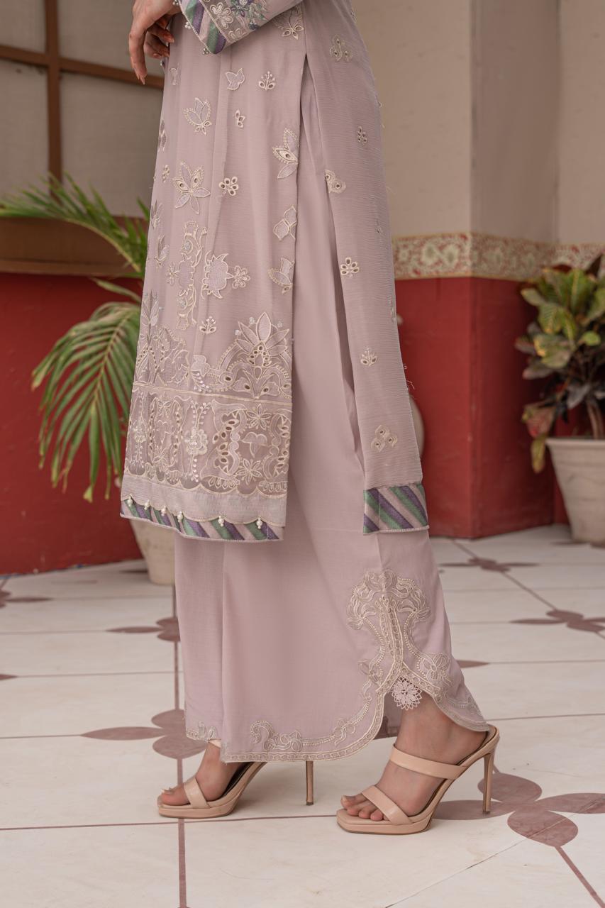 dusty Mauve | Chiffon | Embroidered | 3-Piece Suit