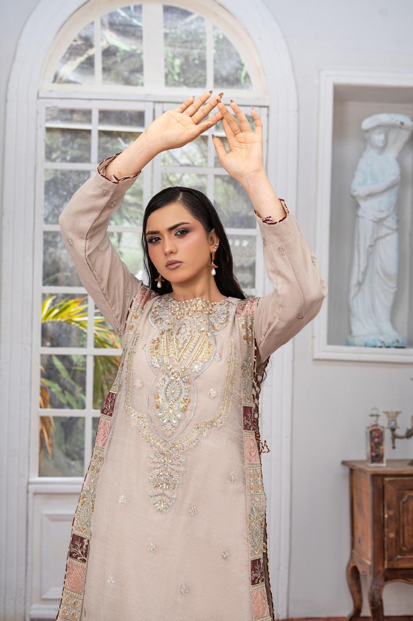 Taupe| khaddi embroidered | 4-peice suit