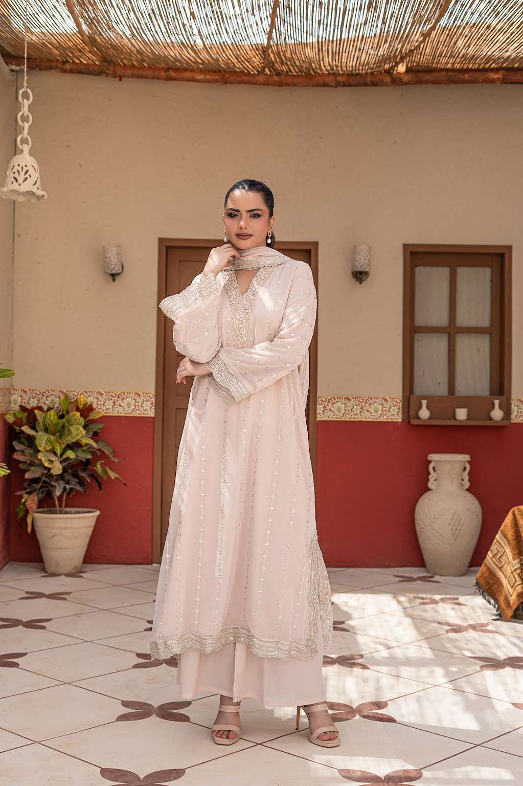 Taupe | Chiffon | Embroidered | 3-Piece Suit