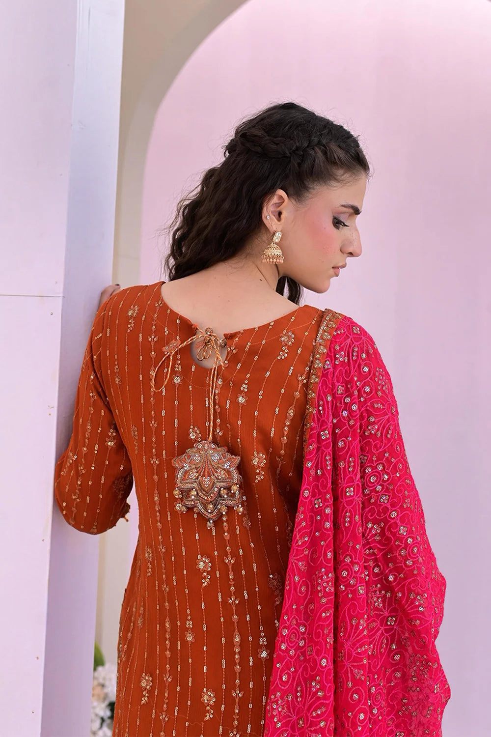 Fully Embroidered Chiffon A-Line Kurta with Plazzo