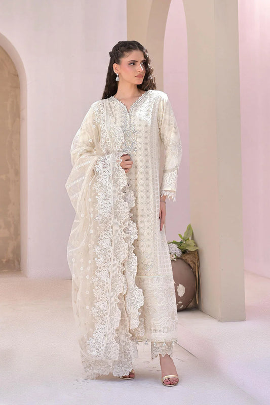 Embroidered Chiffon A-Line Suit with Net Dupatta