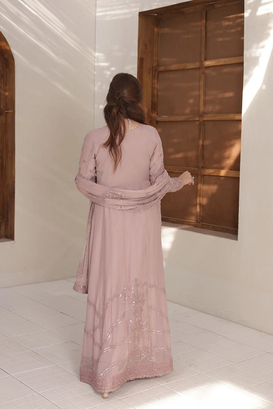 Embroidered Chiffon Maxi Dress Set with Flowing Silhouette