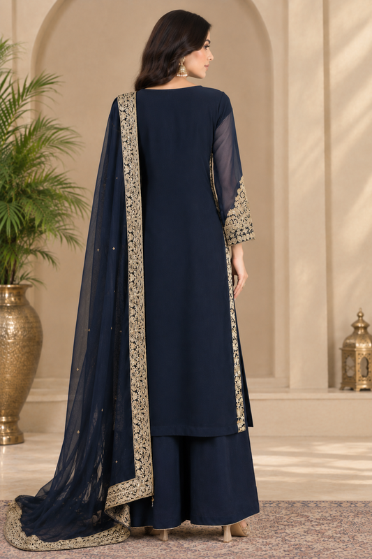 Black Chiffon Elegance | Embroidered Pakistani Straight Suit