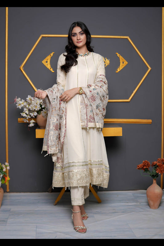 SF-1037 Ivory Chiffon 3 Piece Suit