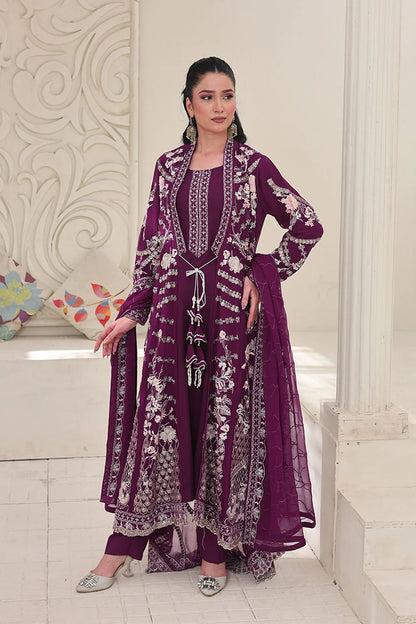 "Designer magenta embroidered 4‑piece stitched outfit – premium pret wear ensemble"