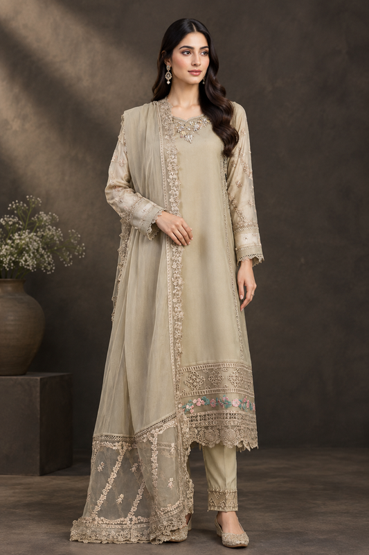 Timeless Grace – Chiffon Straight Shirt 3-Piece Suit