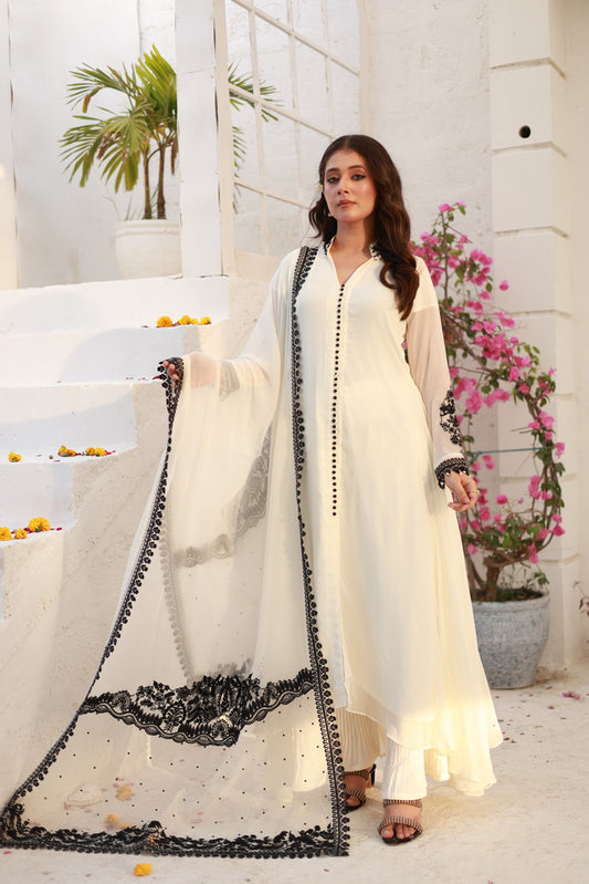 Off White Chiffon Maxi with Dupatta