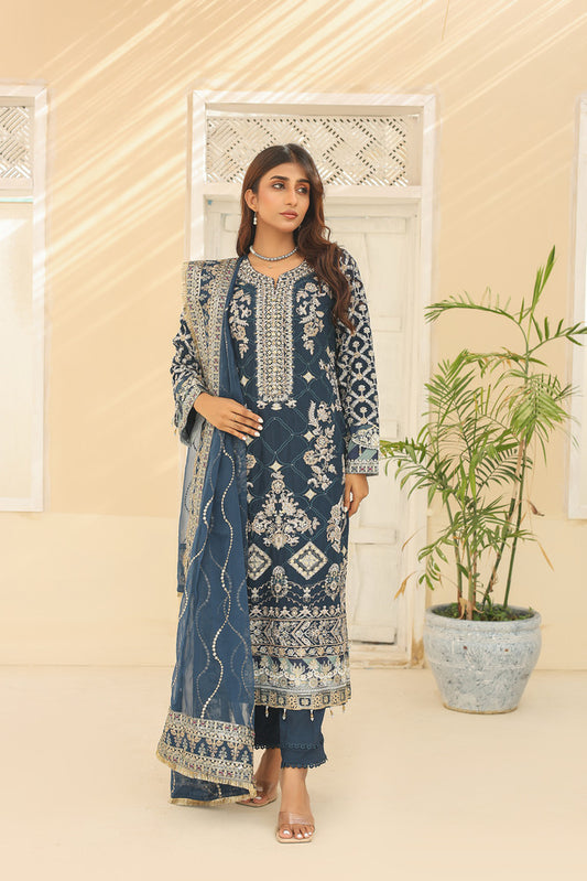 Blue Embroidered Floral Dress