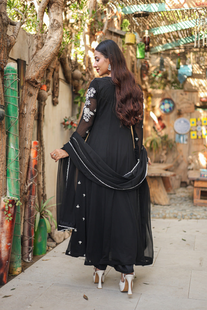 SF-2313 Black Embroidered  Chiffon Dress