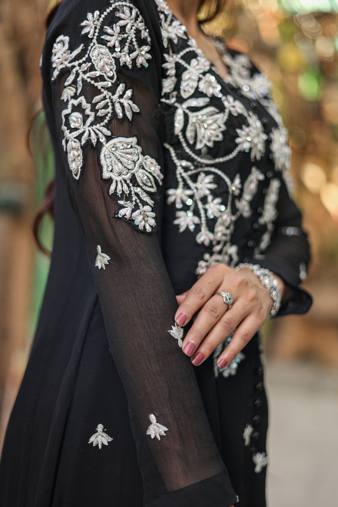 SF-2313 Black Embroidered  Chiffon Dress