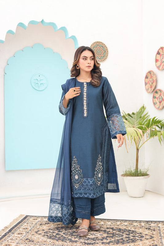 Blue Embroidered Formal Dress for Women