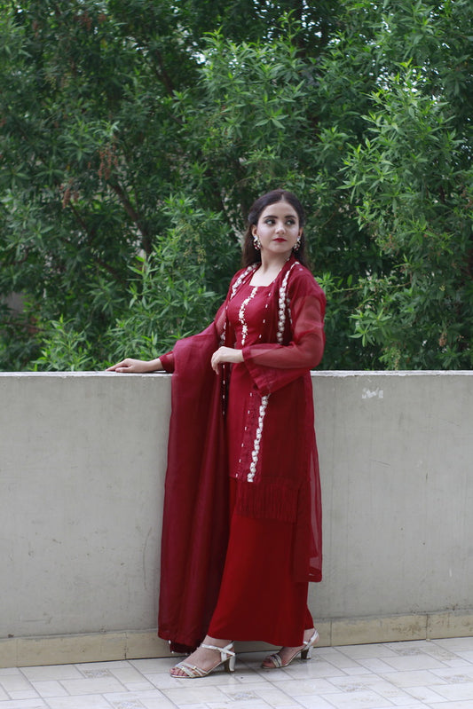 3 Piece Red Chiffon Dress