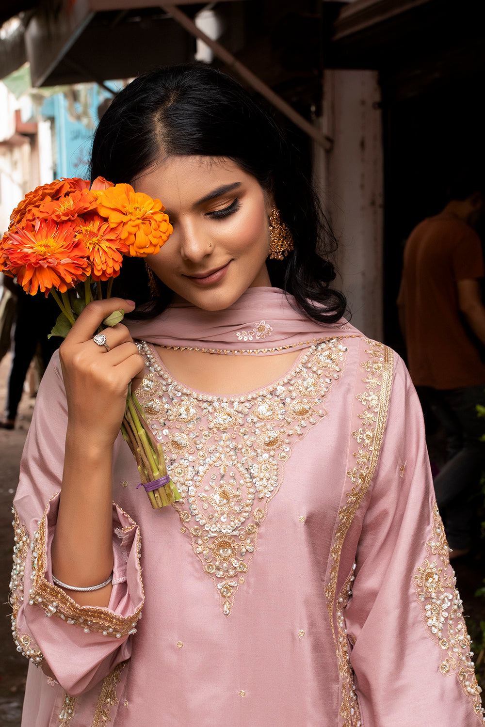 Pink Embroidered Russian Silk 3-Piece Suit