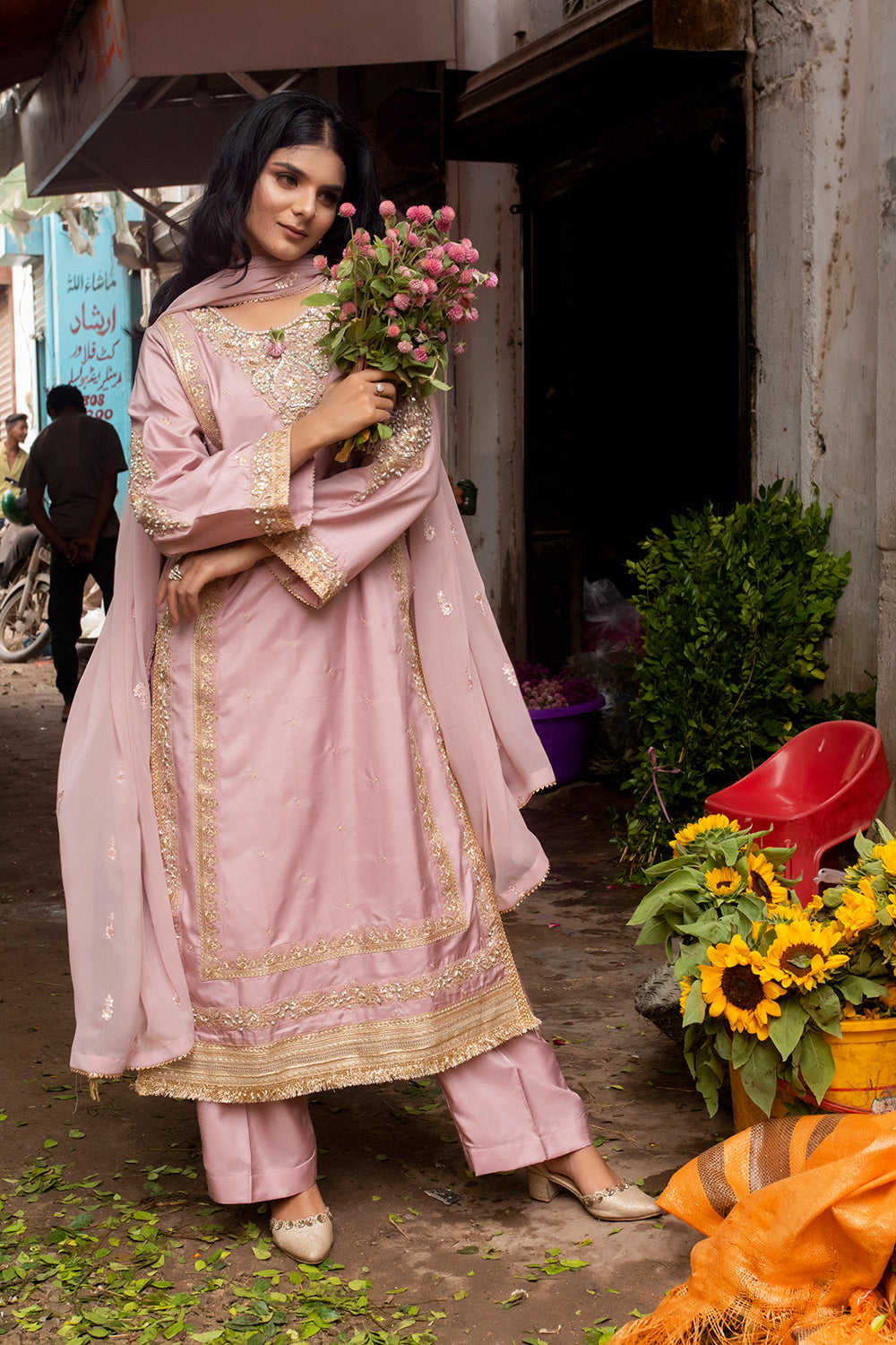 Pink Embroidered Russian Silk 3-Piece Suit