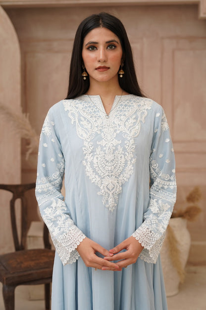 Chiffon Tail Hem Dress with Palazzo & Dupatta