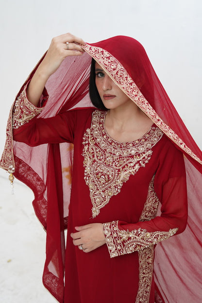 SF-2325 Red Chiffon Dress | Pakistani Wedding Wear