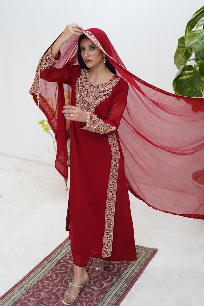 SF-2325 Red Chiffon Dress | Pakistani Wedding Wear