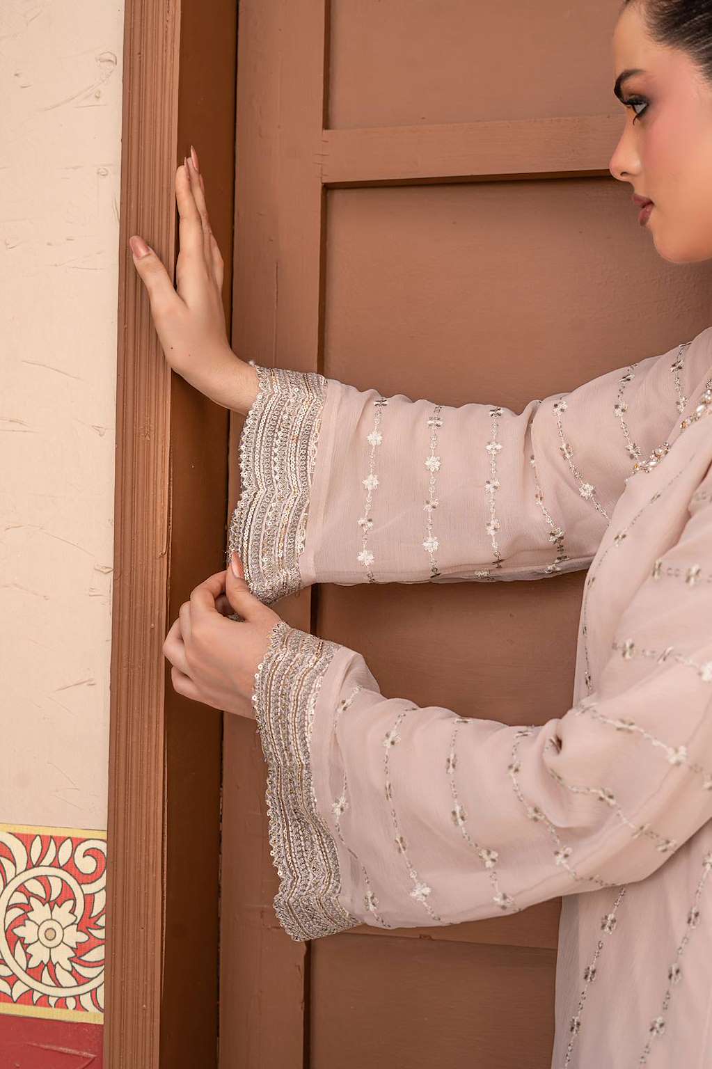 Taupe | Chiffon | Embroidered | 3-Piece Suit