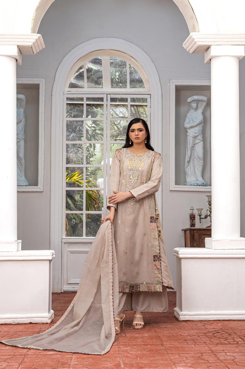 Taupe| khaddi embroidered | 4-peice suit