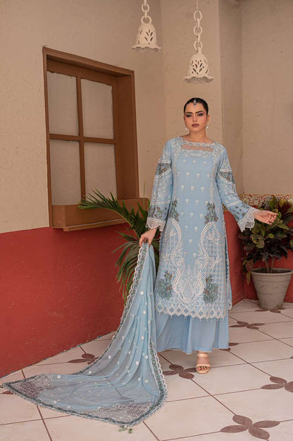 Baby Blue | Chiffon | Embroidered | 3-Piece Suit