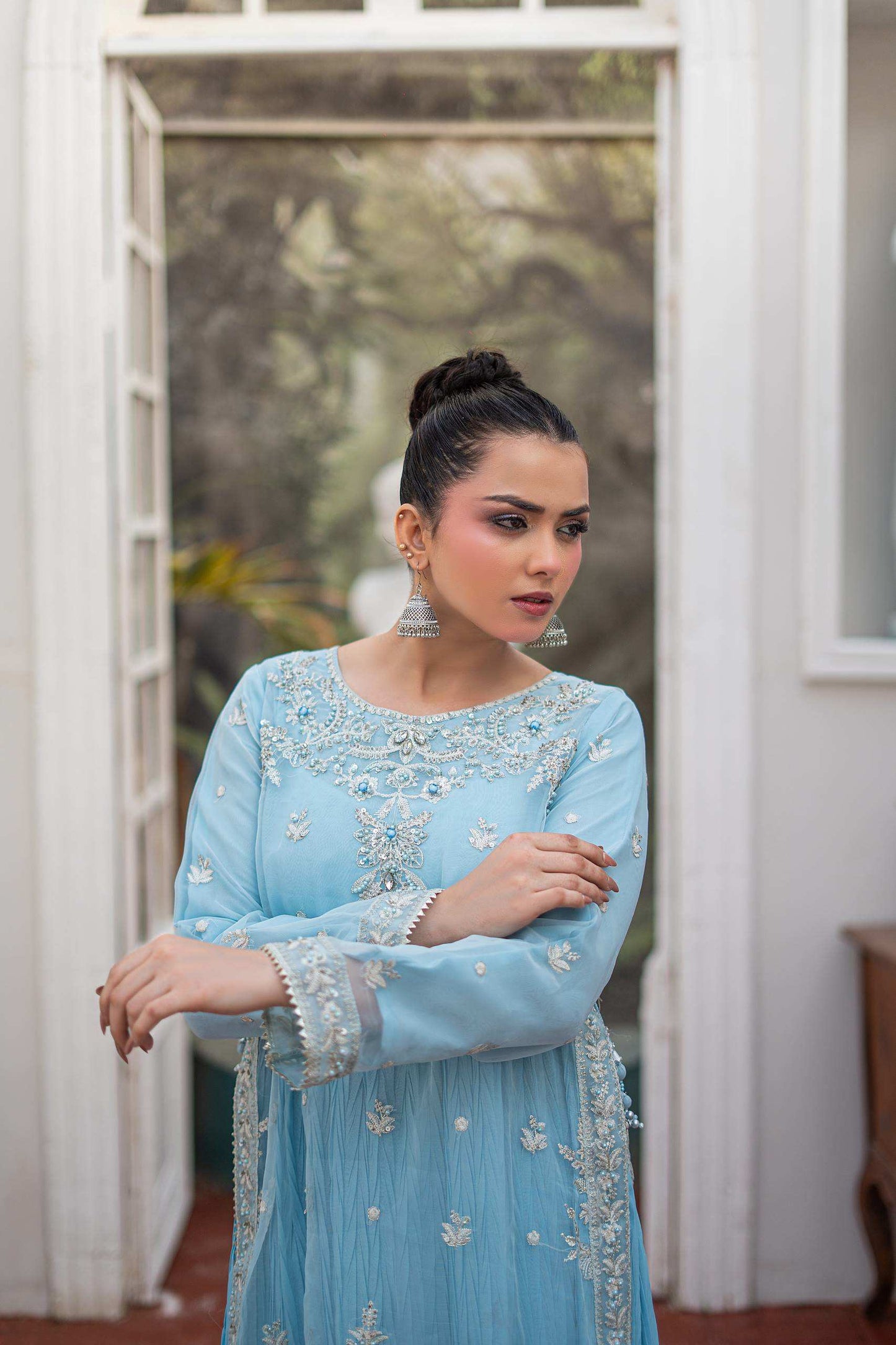 Baby blue | Organza | Embroidered | 4-Piece Suit