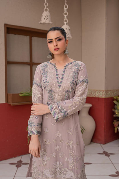 dusty Mauve | Chiffon | Embroidered | 3-Piece Suit