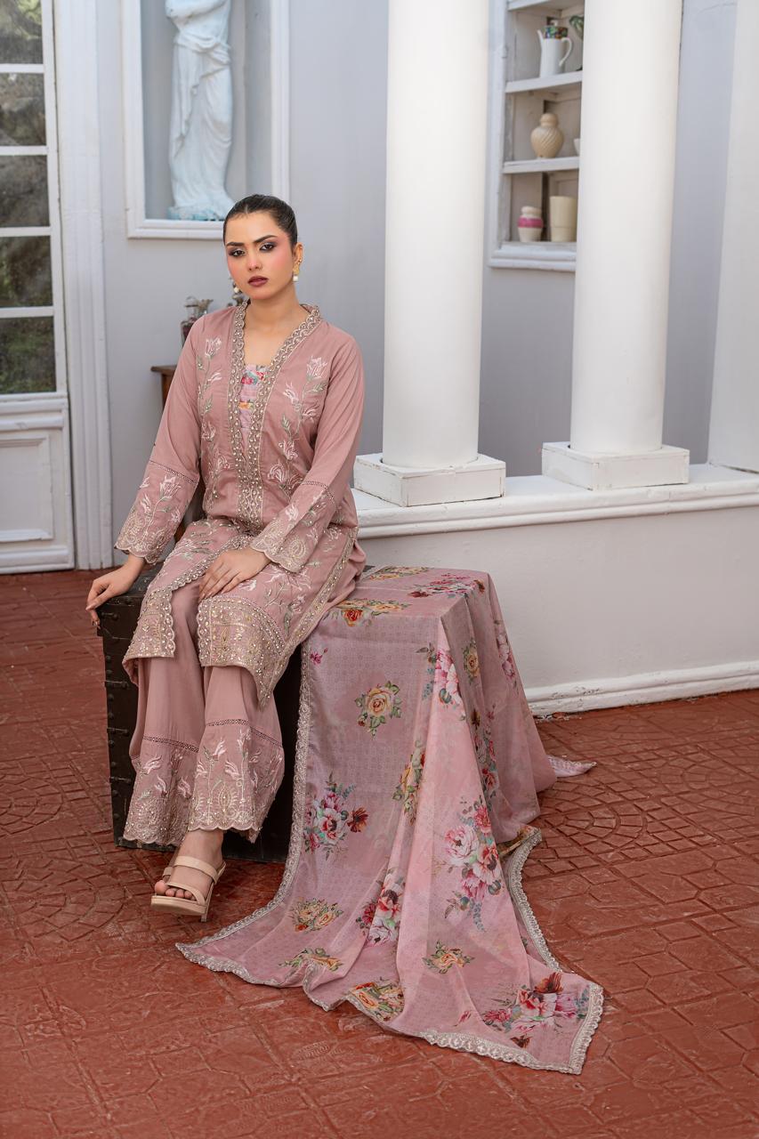 Dusty Rose | Russian Silk | Embroidered | 3-Piece Suit