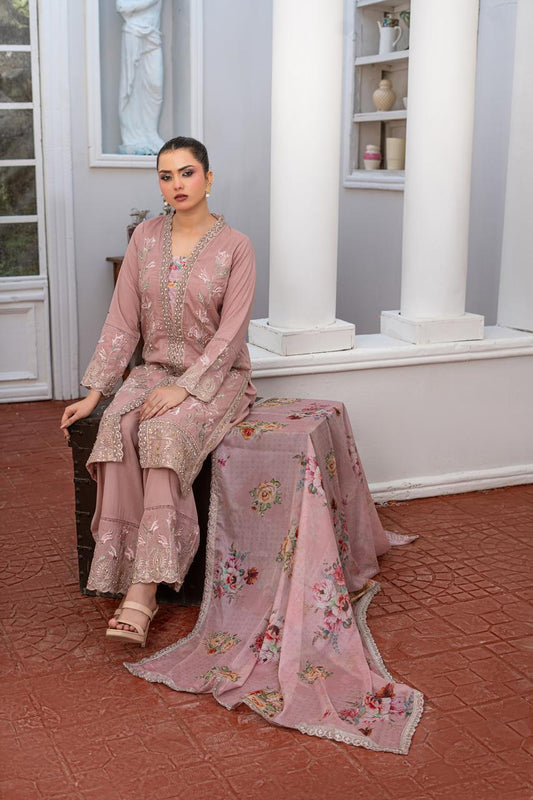 Dusty Rose | Russian Silk | Embroidered | 3-Piece Suit