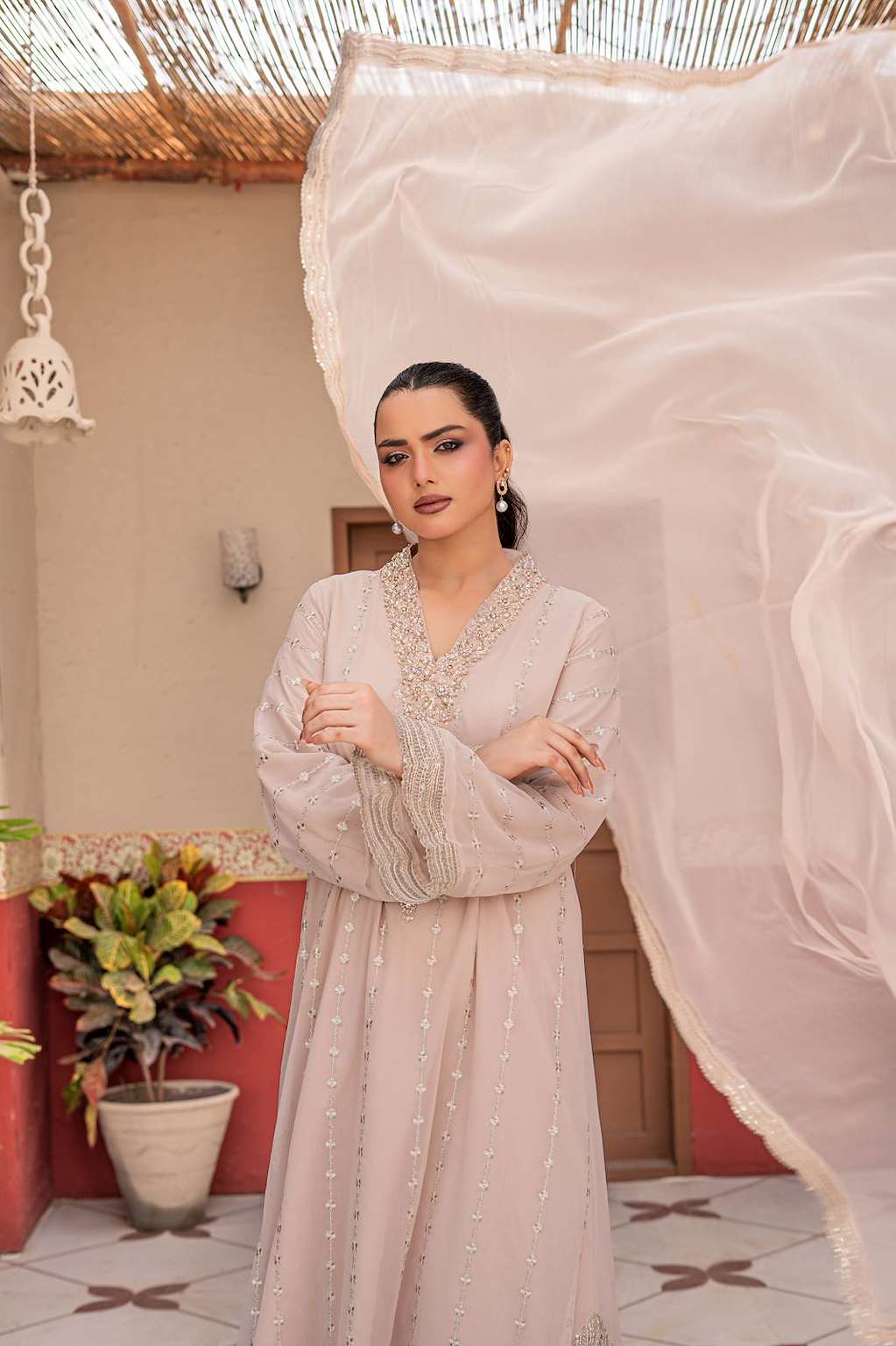Taupe | Chiffon | Embroidered | 3-Piece Suit