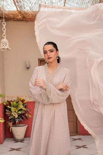 Taupe | Chiffon | Embroidered | 3-Piece Suit