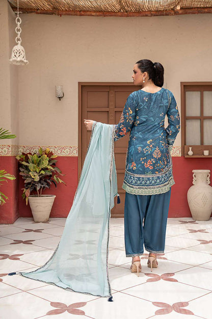 Peacock Blue | Banadora | Printed | 3-Piece Suit