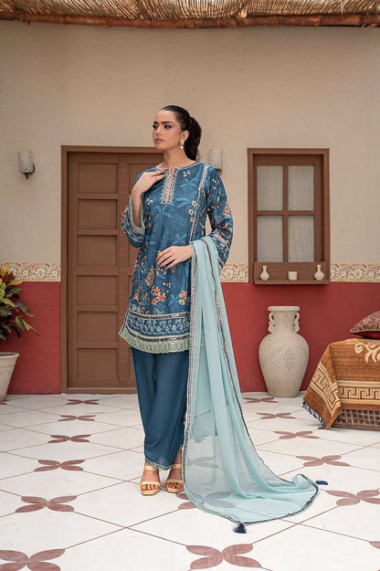 Peacock Blue | Banadora | Printed | 3-Piece Suit