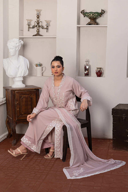 Baby pink | Chiffon | Embroidered | 4-Piece Suit