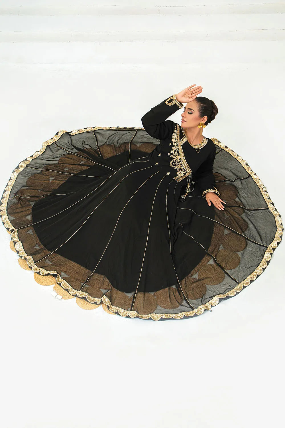 Black Embroidered Chiffon Angrakha Frock Suit