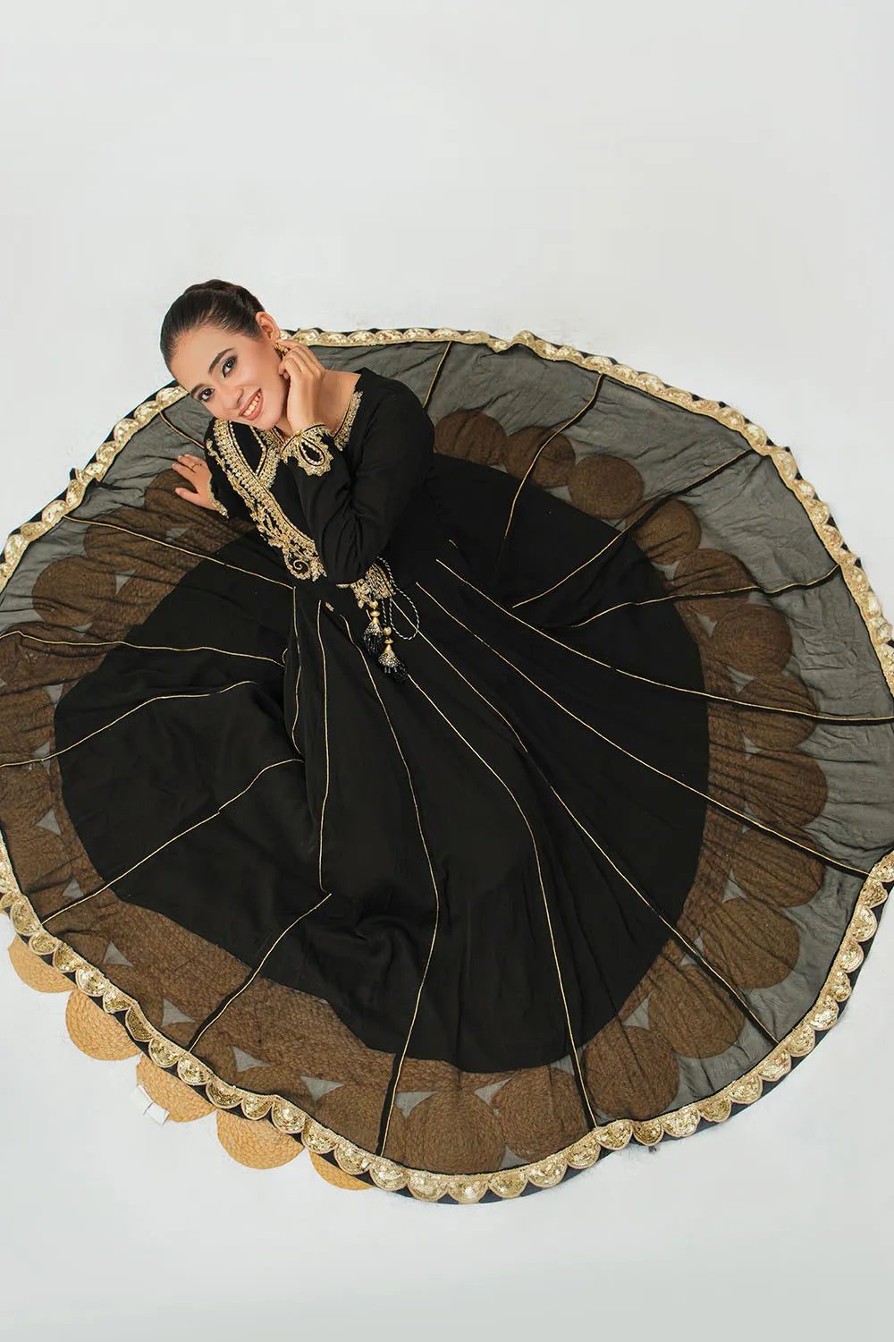 Black Embroidered Chiffon Angrakha Frock Suit