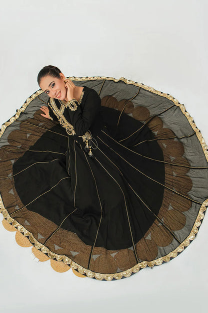 Black Embroidered Chiffon Angrakha Frock Suit