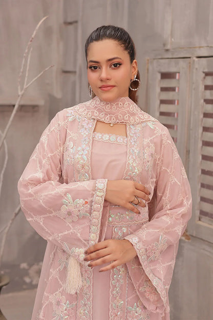 Luxury Silk Embroidered 4-Piece Outfit – Pastel Pink Ensemble