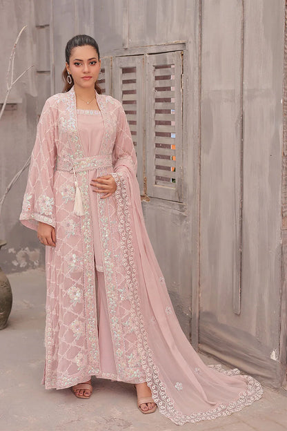 Luxury Silk Embroidered 4-Piece Outfit – Pastel Pink Ensemble