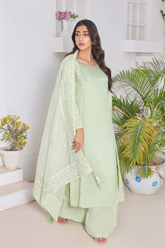 Embroidered Raw Silk A-Line Palazzo Suit