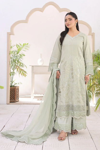 Pista embroidered 3-piece Pakistani suit featuring a straight-cut raw silk kurta with full lining, matching raw silk palazzo trousers, and a chiffon dupatta.